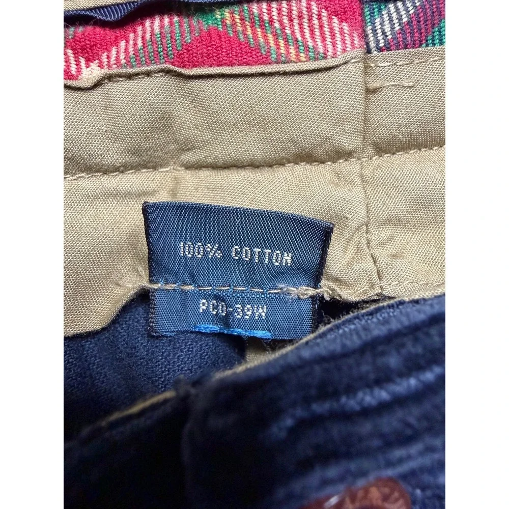 Polo Ralph Lauren Corduroy Pants Mens 36x30 Navy Blue Pleated Distressed Vintage